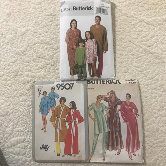 Vintage Simplicity and Butterick Pajama and Robe Unisex Pattern Lot of 3 Uncut - Picture 1 of 8